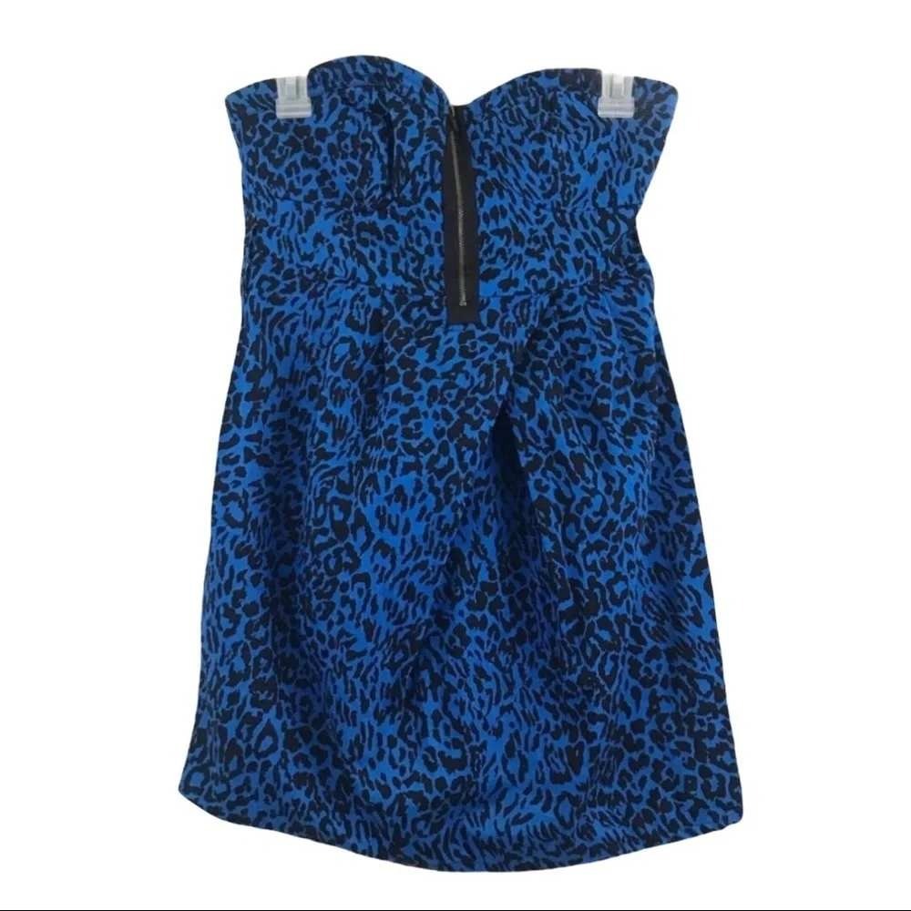 Mind Code Blue Leopard Print Strapless Mini Dress Sweetheart Smocked Medium